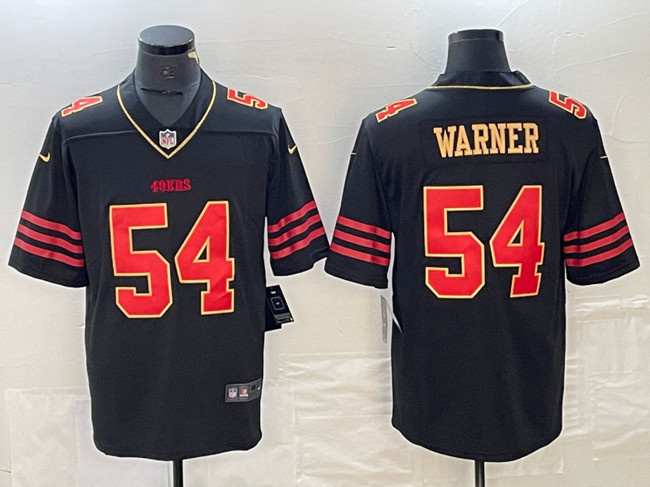 Men's San Francisco 49ers #54 Fred Warner Black Gold Stitched Jersey Men's San Francisco 49ers #54 Fred Warner Black Gold Stitched Jersey